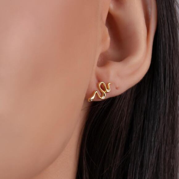 Sterling Silver Snake Stud Earrings: Gold-Plated Serpent Jewelry - Picture 4 of 7